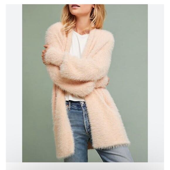 EUC Anthropologie Knitted & Knotted Pink Fuzzy Eyelash Cardigan XS Oversized Fit - Picture 4 of 14